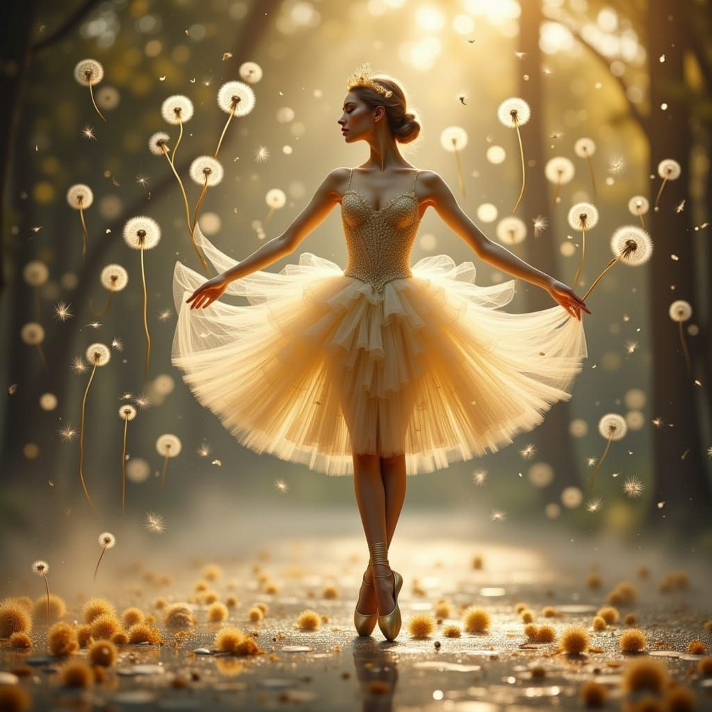 Elegant Ballerina in Dandelion Seed Tutu