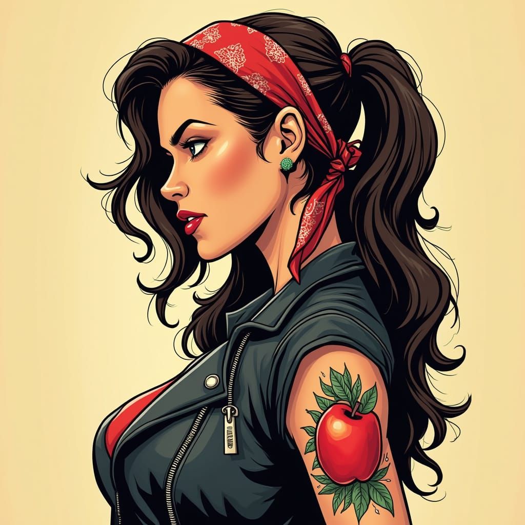 Brunette Biker in Comic Book Art Style