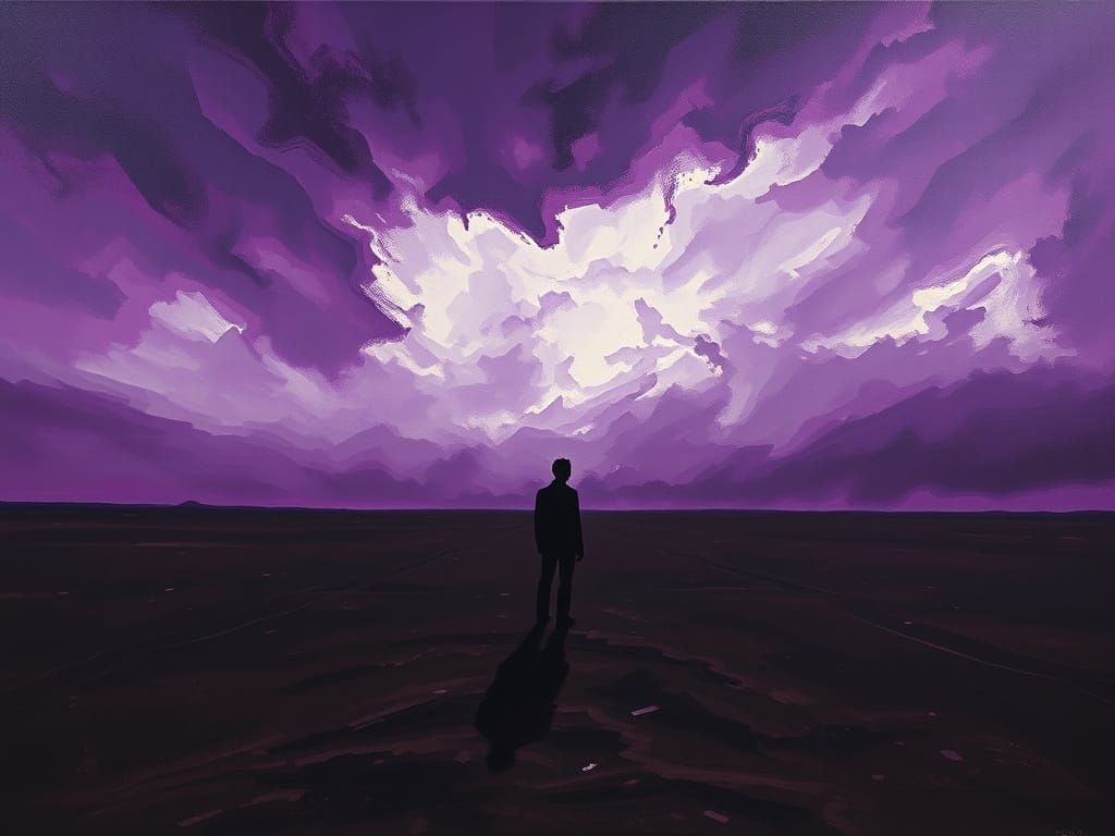 Desolate Landscape with Lone Figure in Expressionistic Oil S...