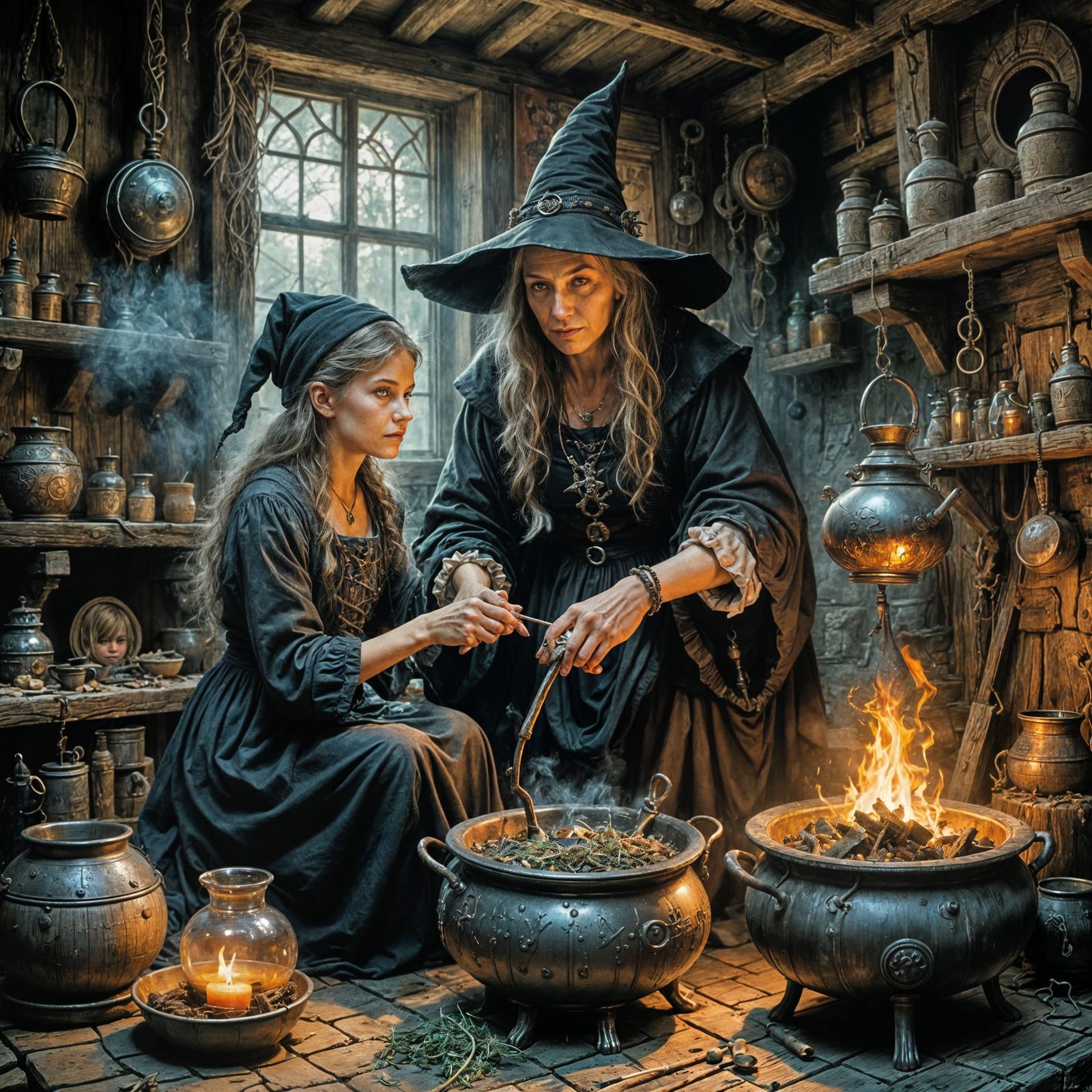 Witch's Apprentice: A Dark Fantasy Comic Book Scene