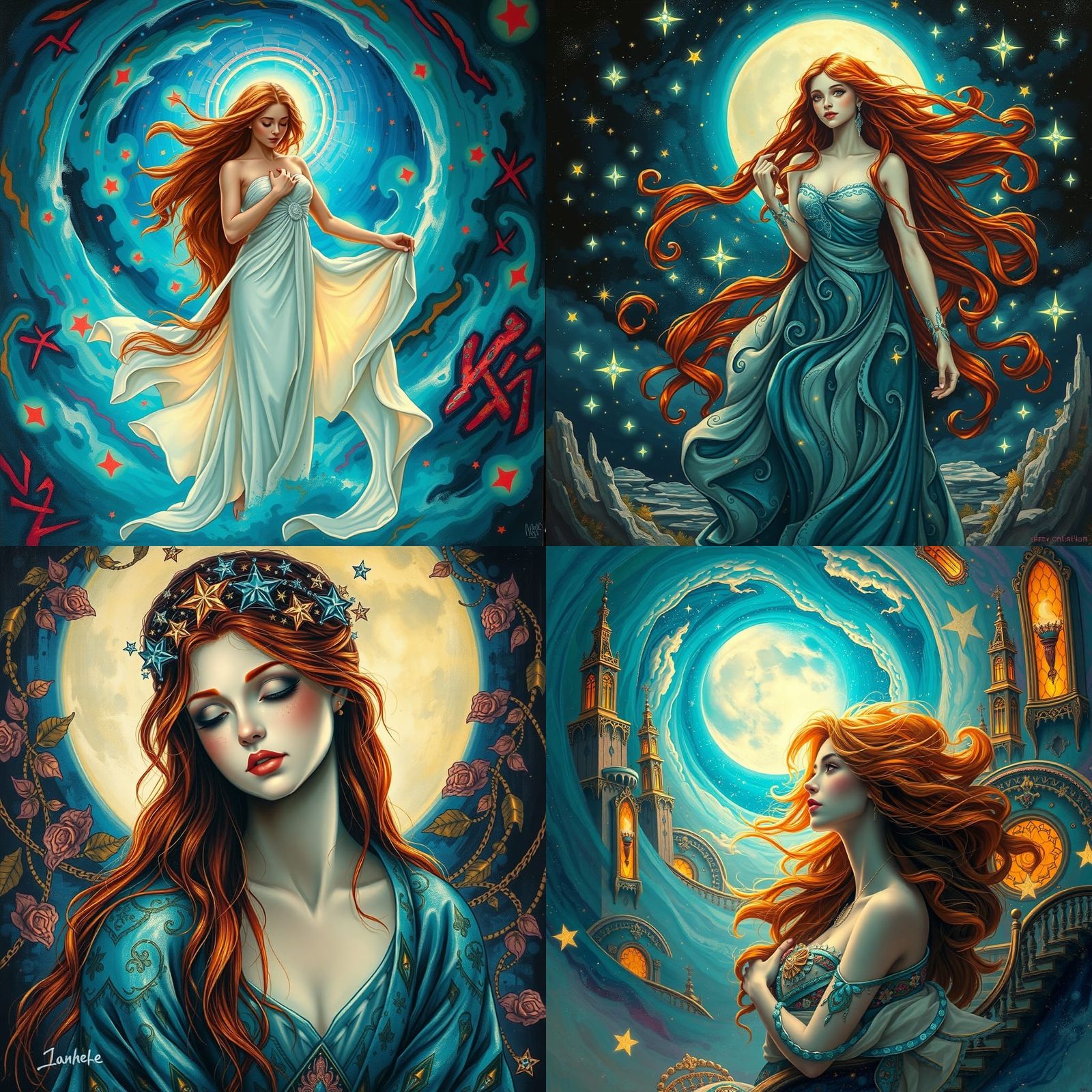 Celestial Moon Goddess in Art Nouveau Graffiti Style