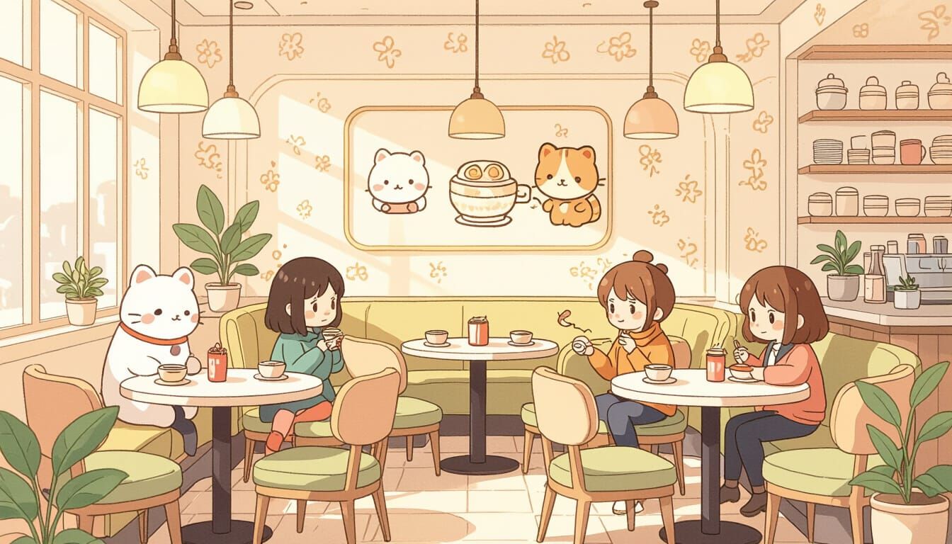 Pastel Dim Sum Restaurant in Anime Style