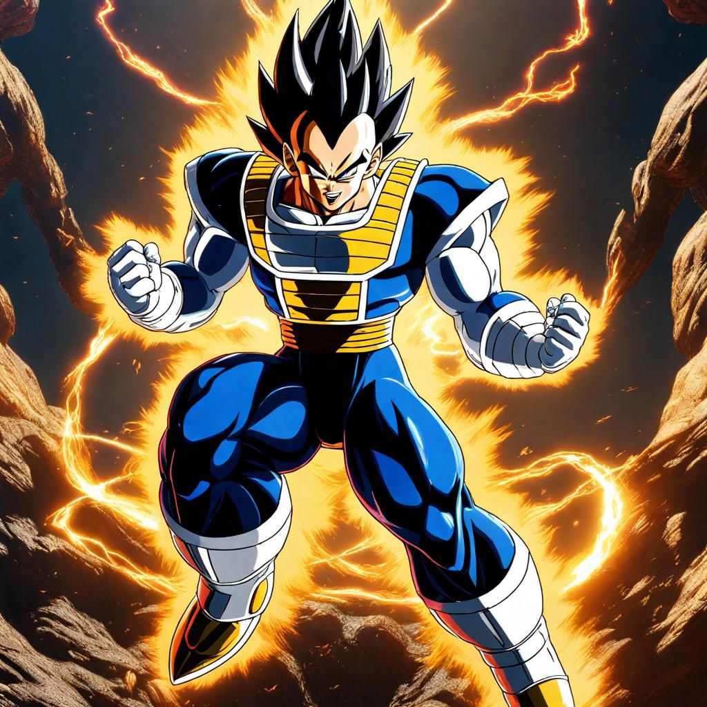Vegeta Ultra Ego Transformation in Dark Fantasy Style