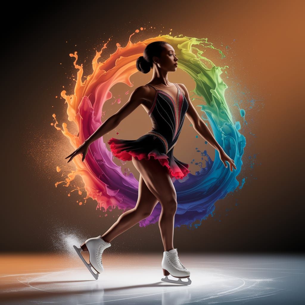 Elegant Black Skater with Colorful Paint Background