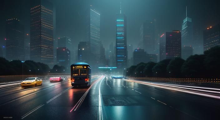 Cinematic Night Cityscape in Cyberpunk Style