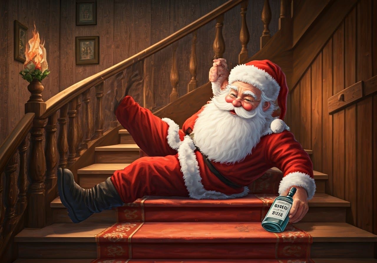 Jolly Santa's Joyride Down the Stairs