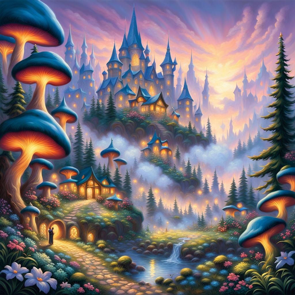 Elf Archer in Mushroom Forest, Ethereal Fantasy Art