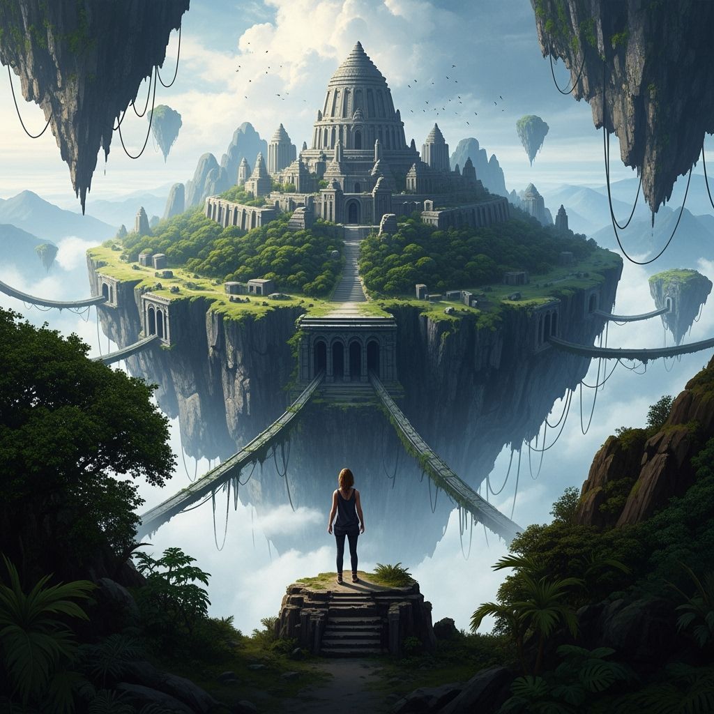 Floating Temple Ruins in Ancient Underearth Atmosphere