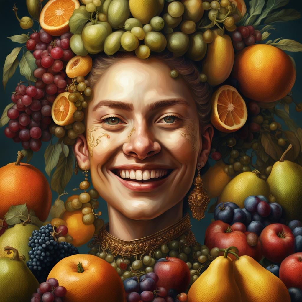 Vegetable Woman Portrait in 17th Century Oil Painting Style