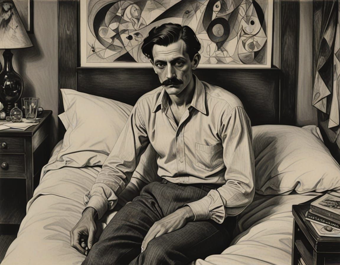 Surrealist Abstract Expressionist Drawing in Biomorphic Styl...