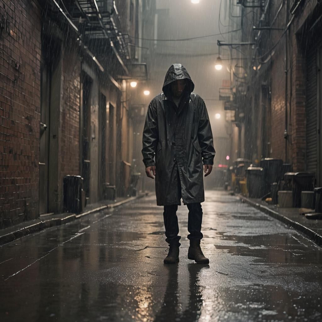 Rainy Alleyway: Hyperrealistic Cinematic Film Still