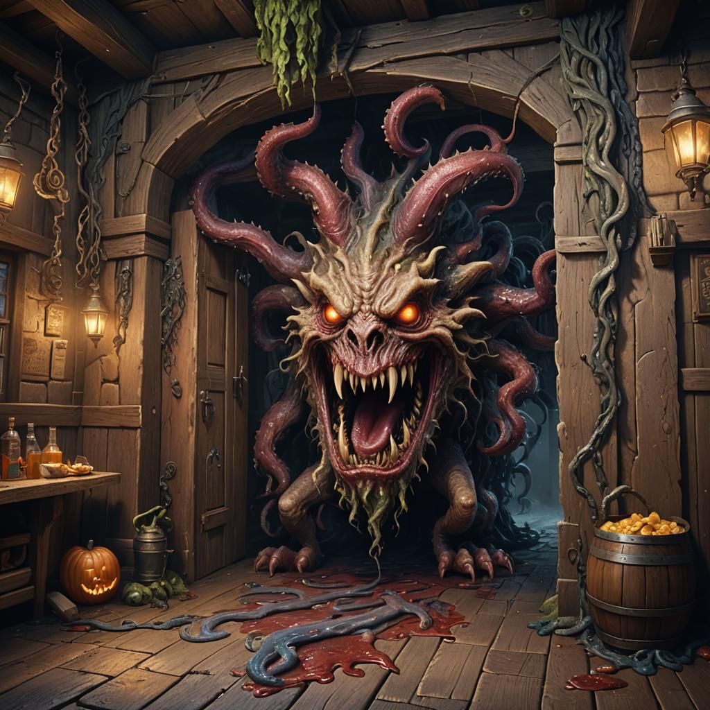 Tavern Monster Emerges: Detailed Matte Painting