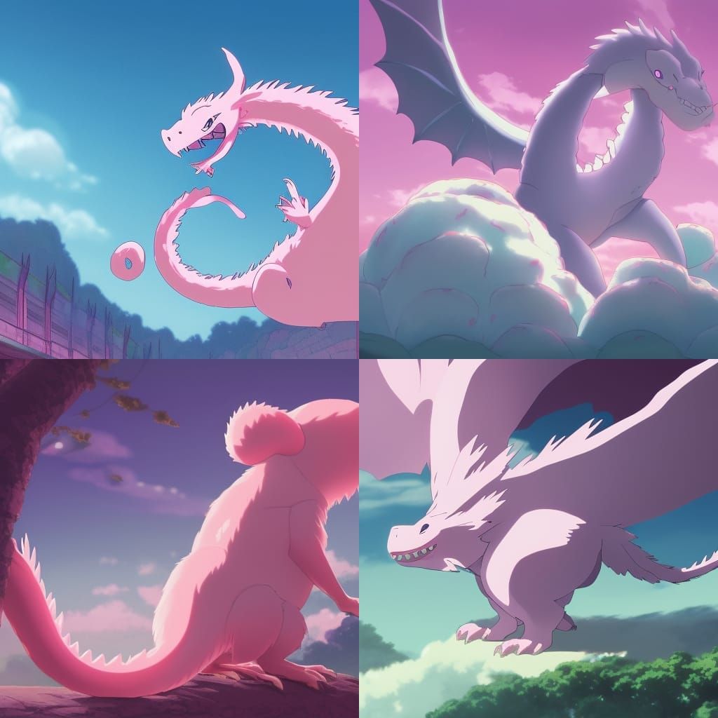 Chonky Pink Dragon in Studio Ghibli Anime Style