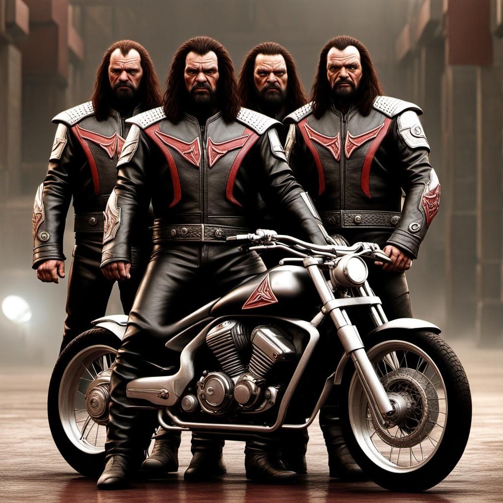 Klingon motorcycle gang, leather jackets,  klingon logo, hig...