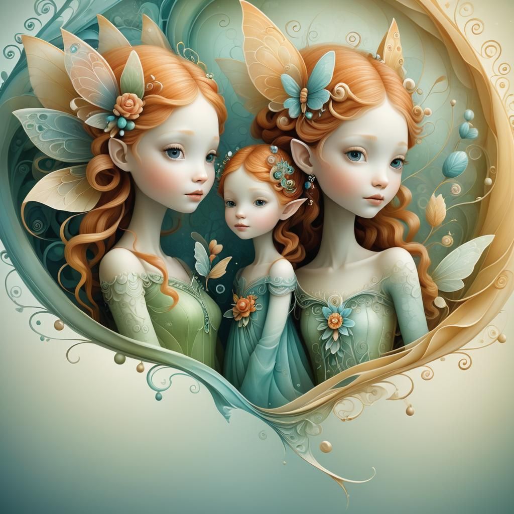 Fae Fairy Family Portrait in Surrealist Style