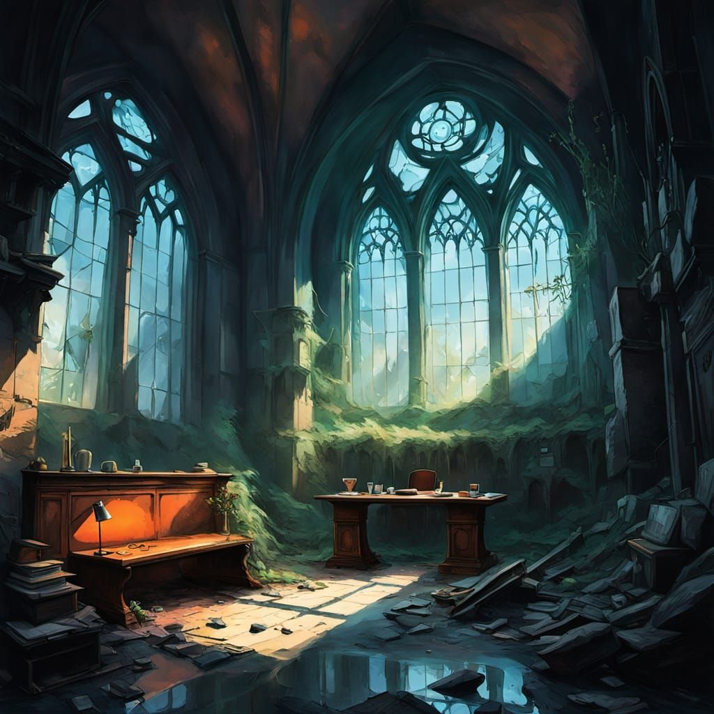 Haunting Gothic Church Library Reclaimed by Nature