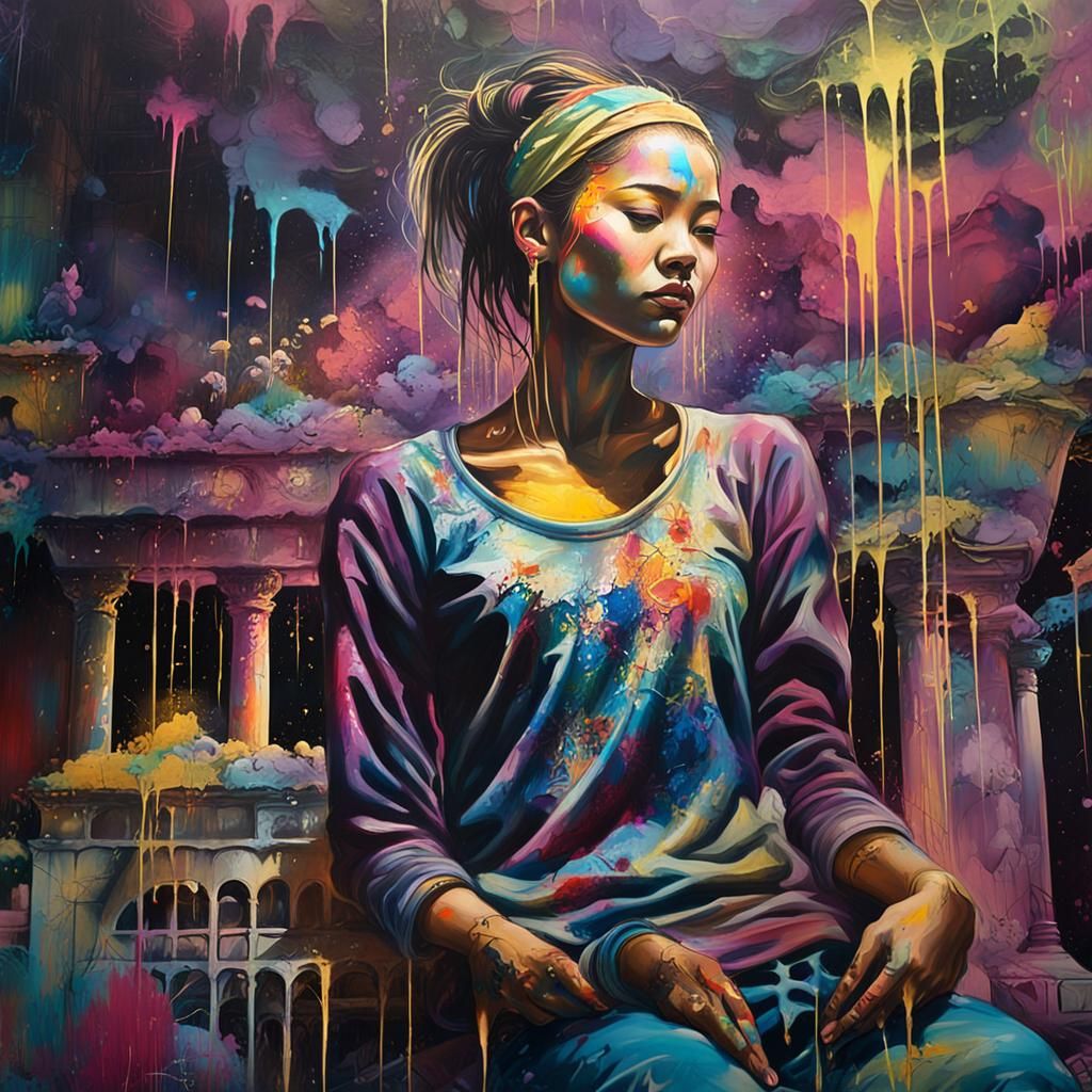 Goddess in Abandoned Temple Street Art Portrait