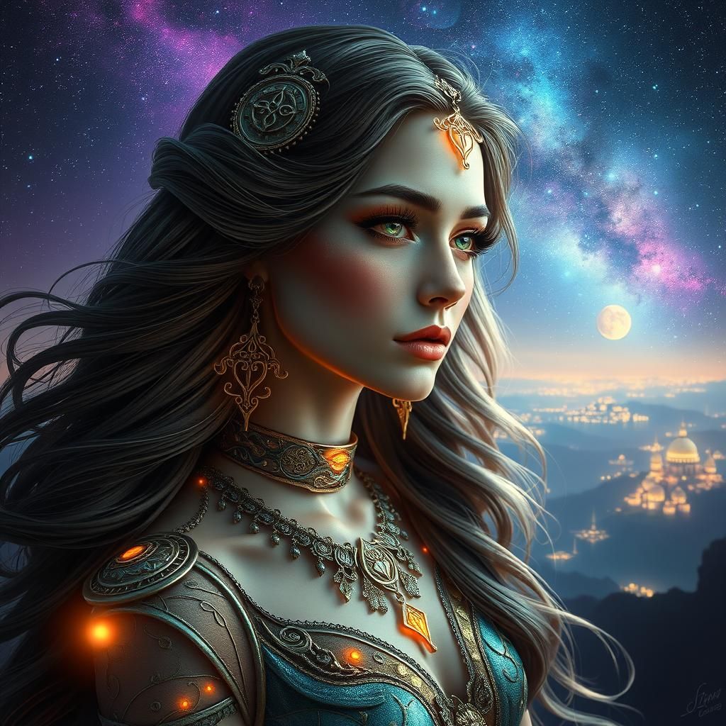 Ethereal Woman in Futuristic Attire, Digital Art