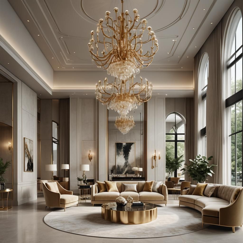 Ethereal Luxury Interior with Chandelier: 3D Render