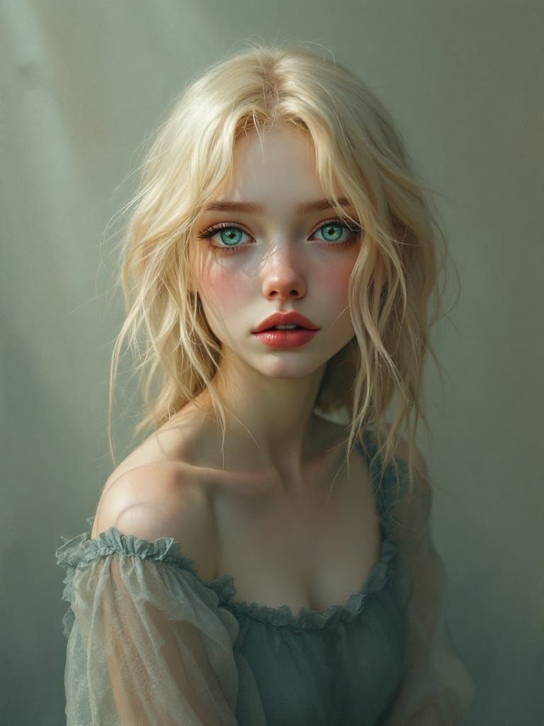 Pin-Up Woman with Pink-Tipped Hair in Painterly Style