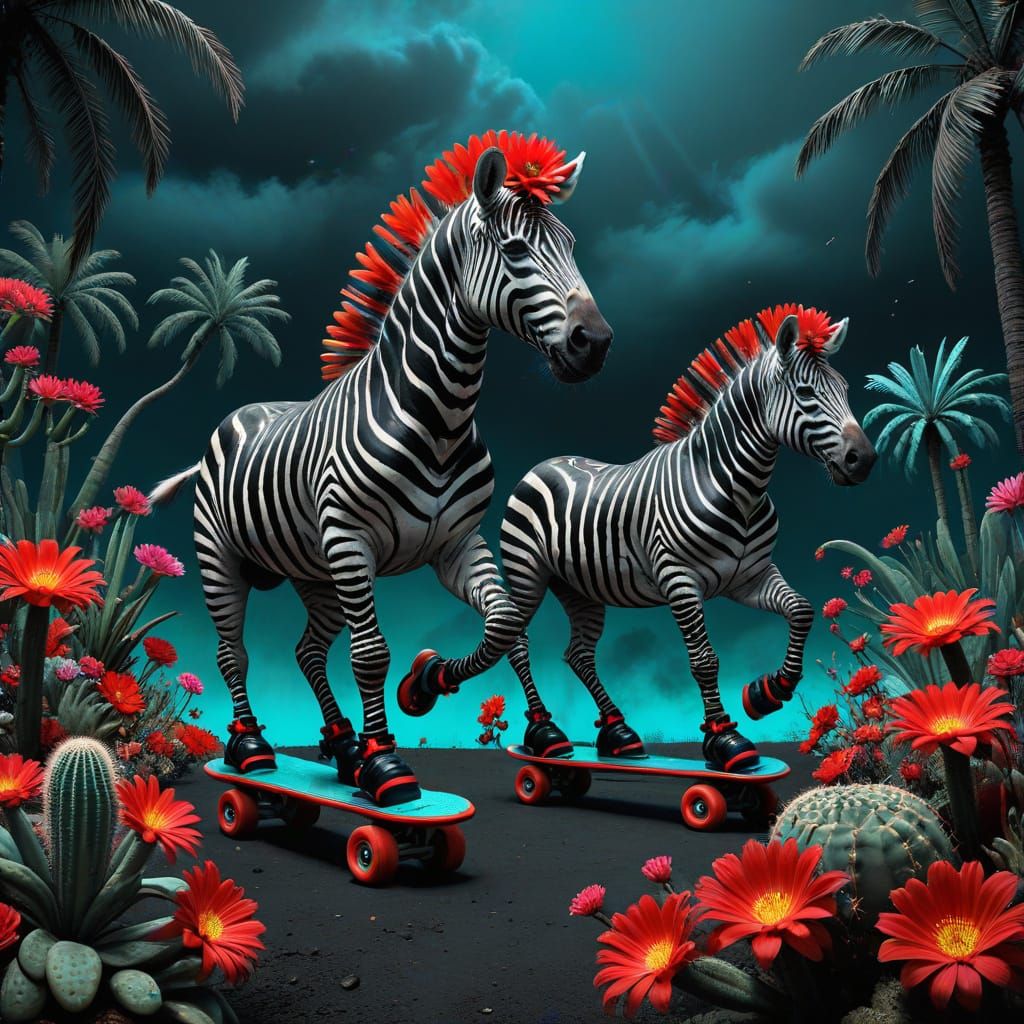 Zebras on Roller Skates in a Tropical Paradise