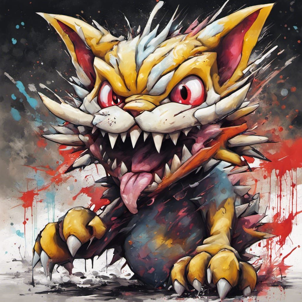 Scary Meowth Pokemon in Graffiti Splash Art