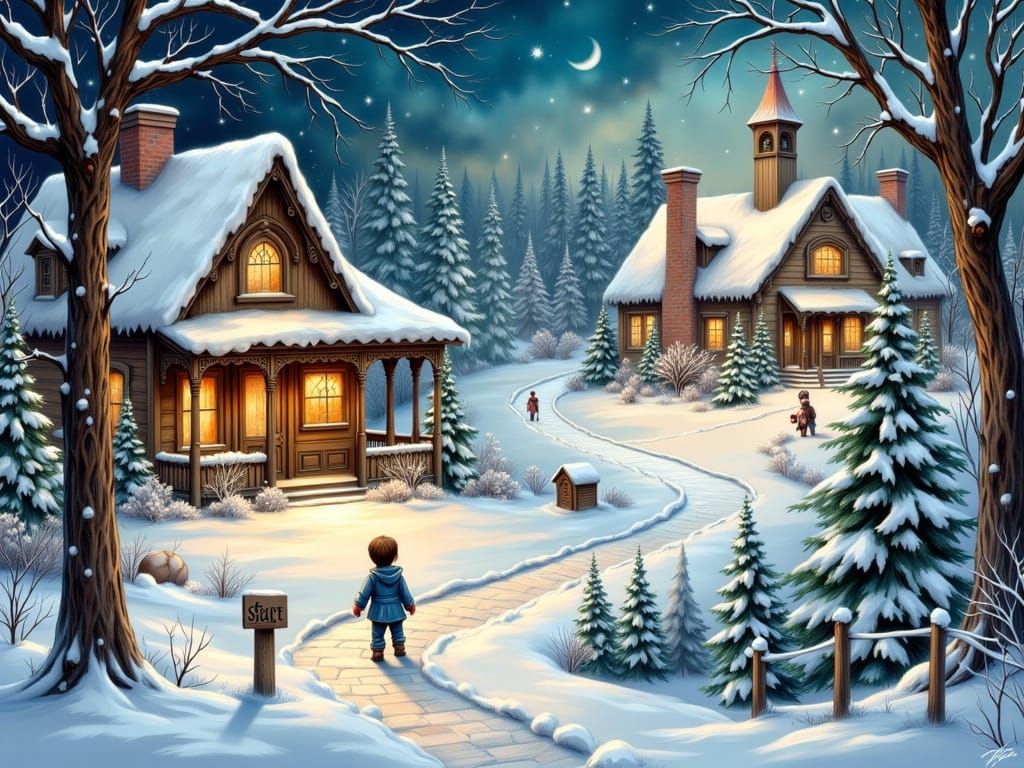 Winter: A little boy is looking for company