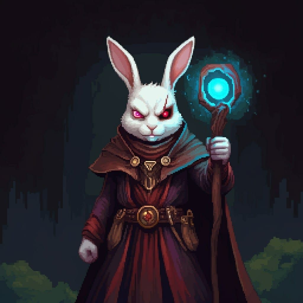 Cool Rabbit Mage in 8-bit Pixel Art