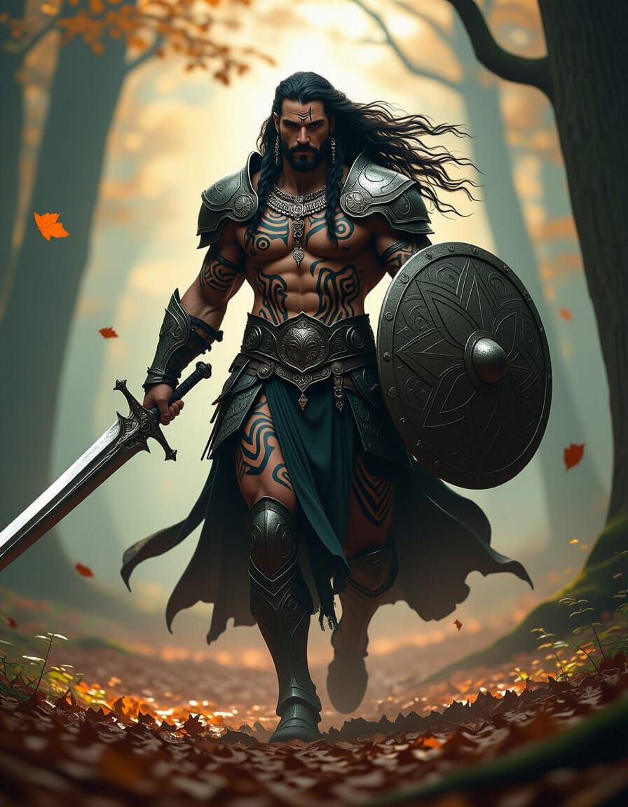 Armored Centaur Glides Through Forest in Art Nouveau Style