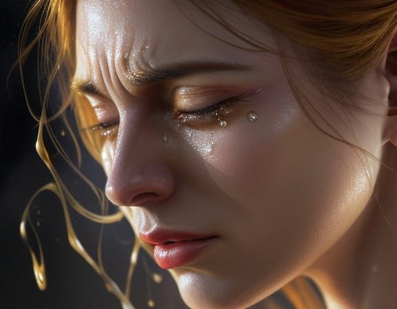 Emotional Crying Person in Oil Painting Style