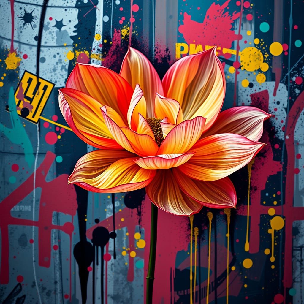 Vibrant Chiffon Flower Blooms Amidst Urban Grit