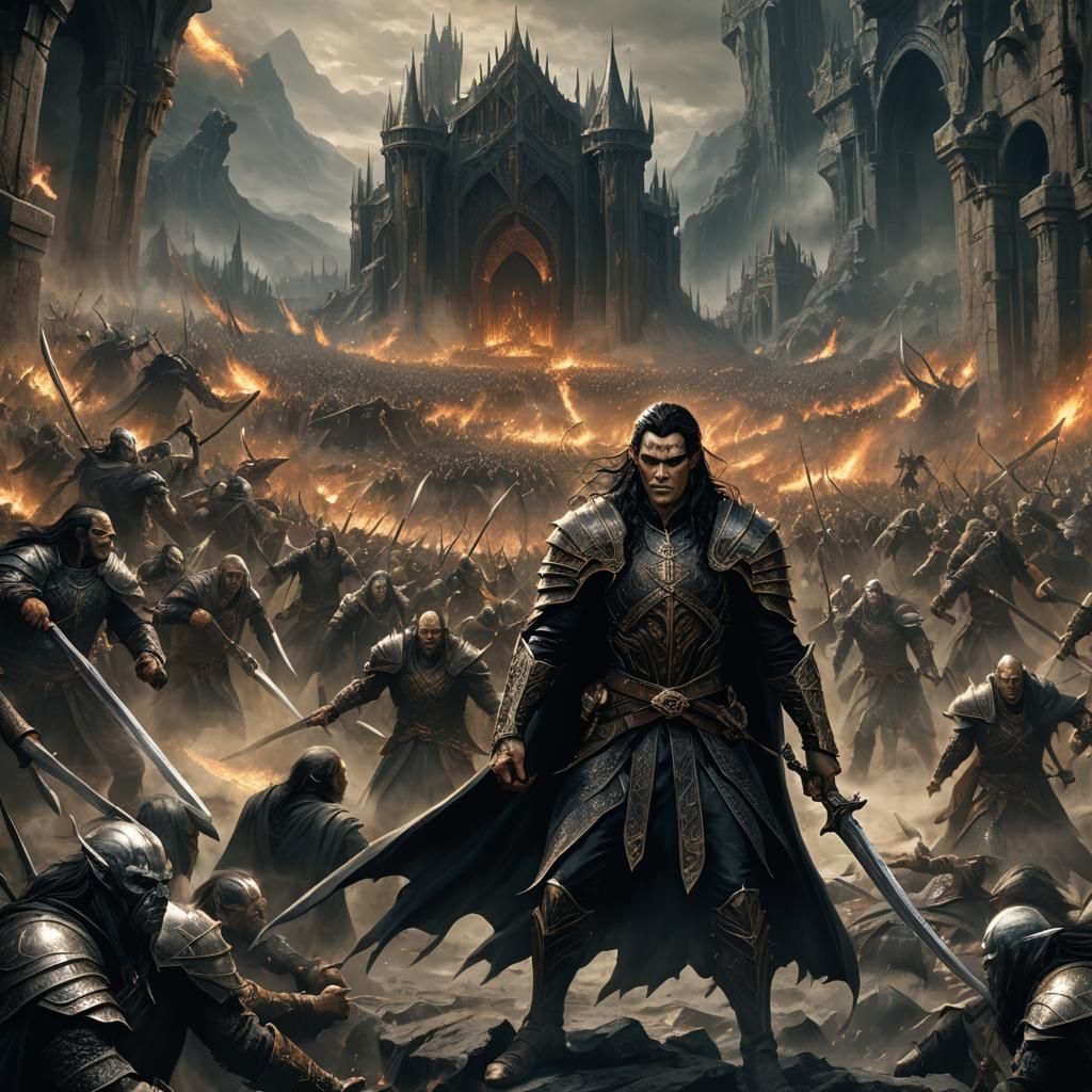 Fierce Elf Battles Orcs: Fantasy Concept Art