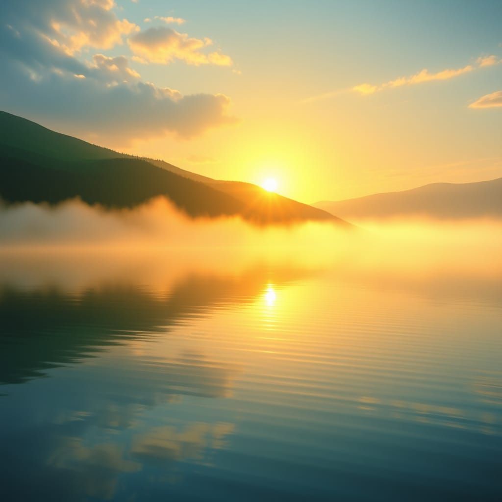 Serene Lake at Dawn with Golden Light