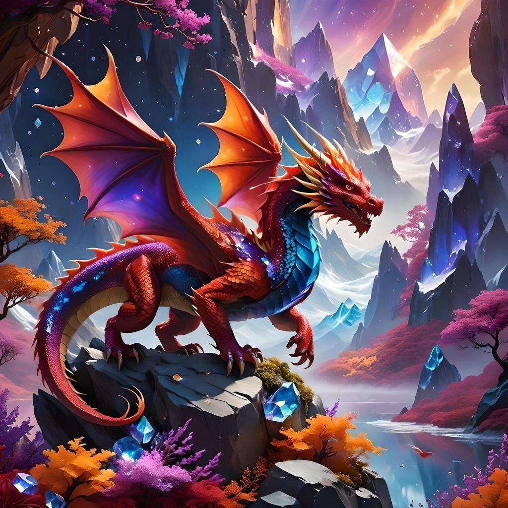 Red Dragon in a Crystalline Landscape