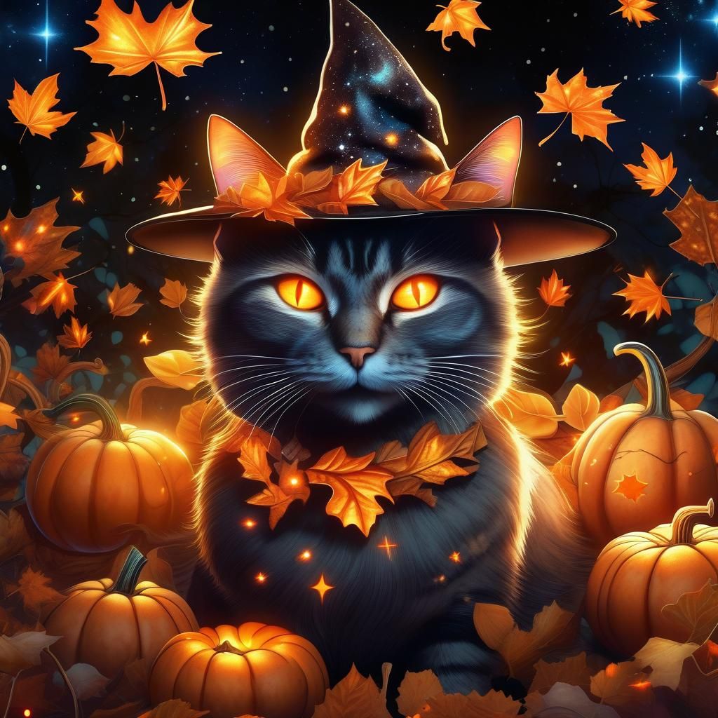 Whimsical Witch's Cat Concept Art in Watercolor