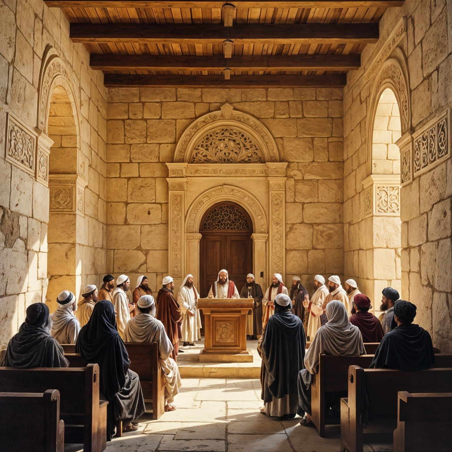 First Century Synagogue Interior in Historic Realism