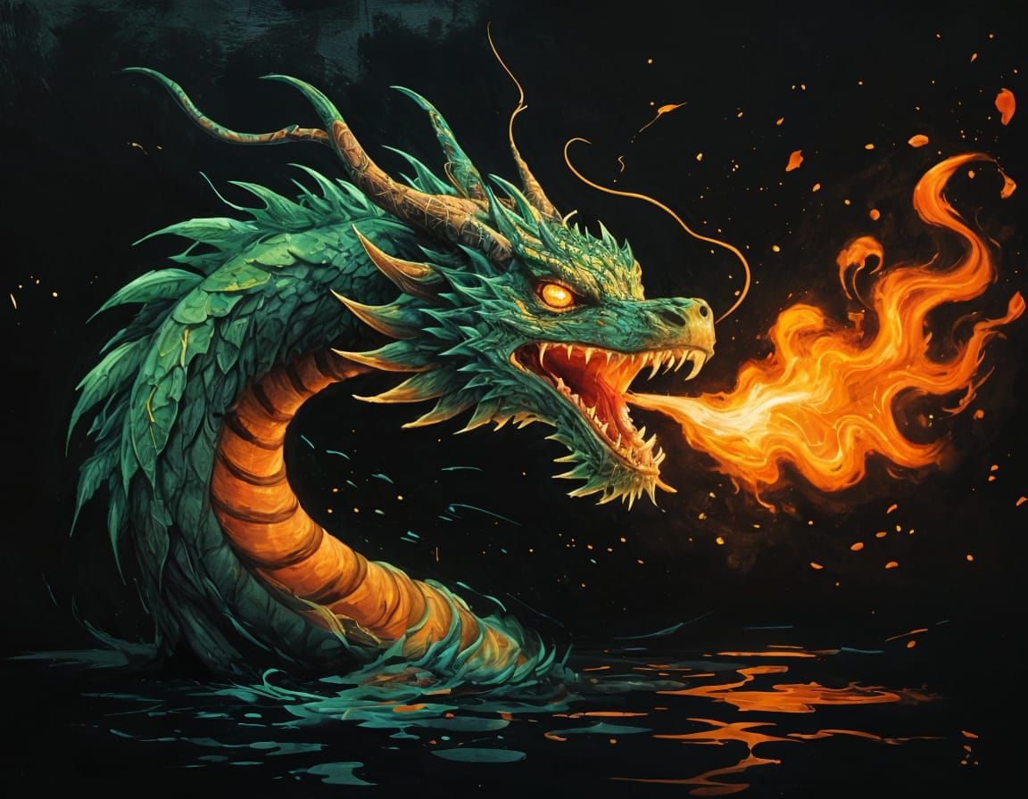 Neon Dragon Unleashes Fiery Breath: Abstract Art