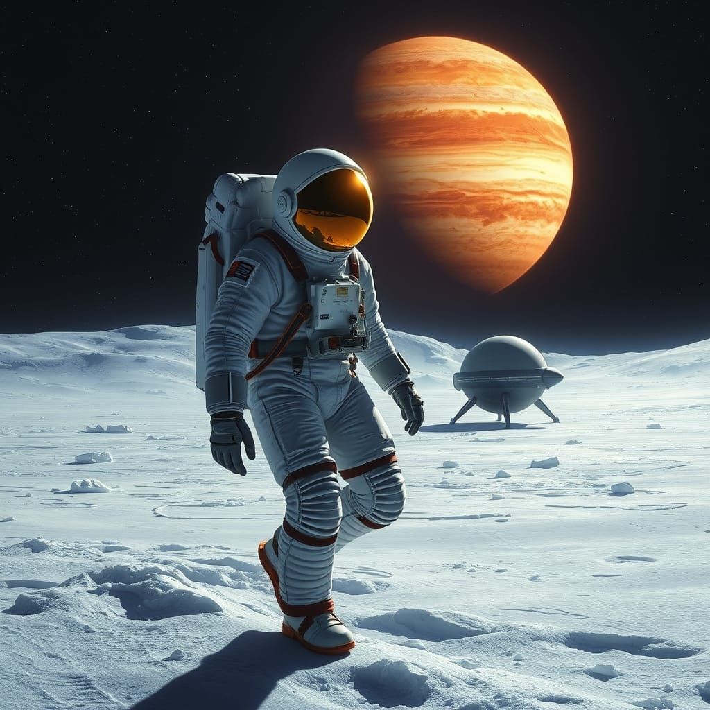 Astronaut Explores Europa's Icy Surface Under Jupiter's Red ...