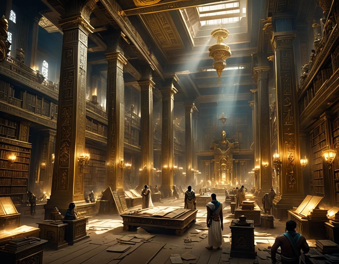Golden Egyptian Library of Alexandria Scrolls