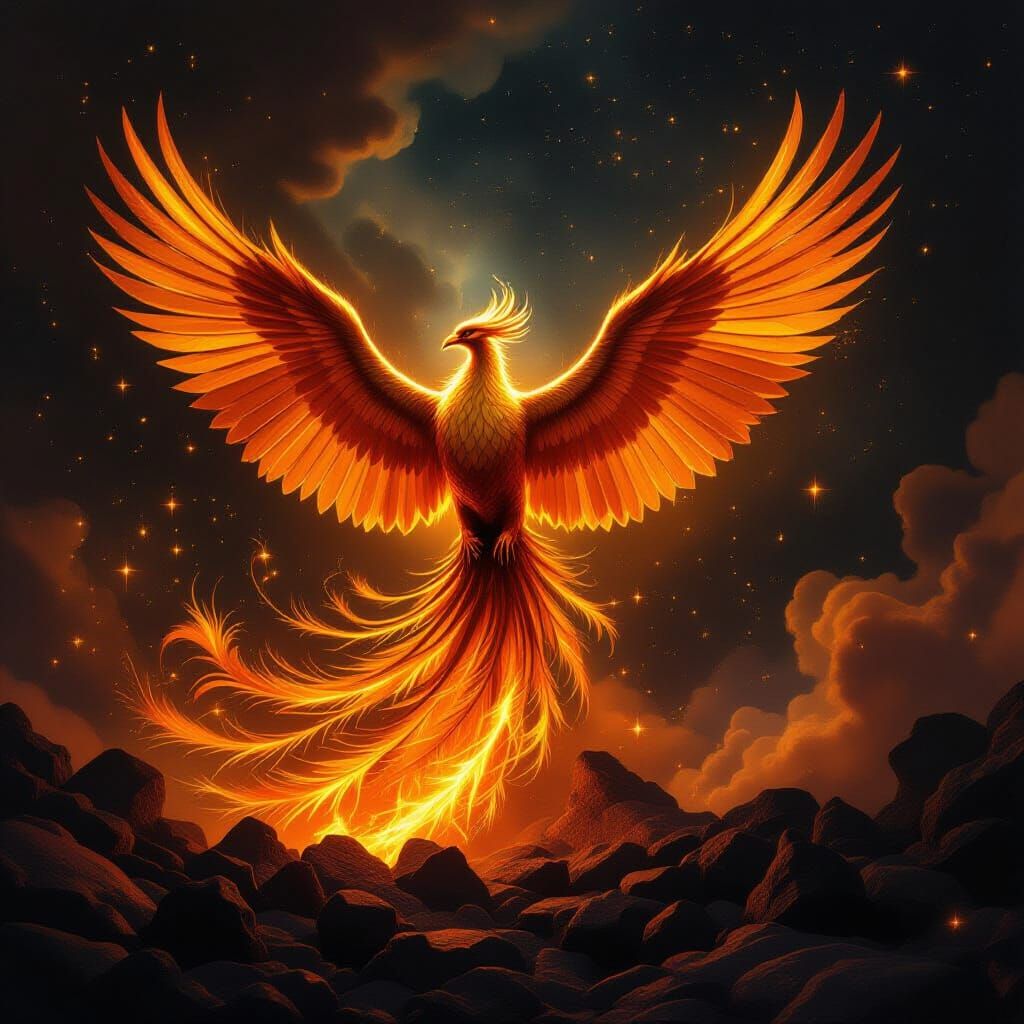 Majestic Phoenix Rises from Ashes in Cosmic Nebula