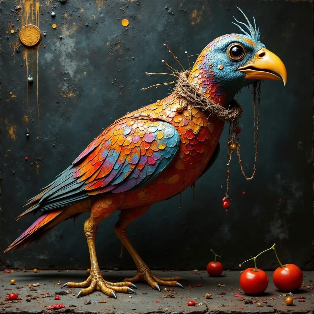 Moody Bird Creature in Abstract Art Style