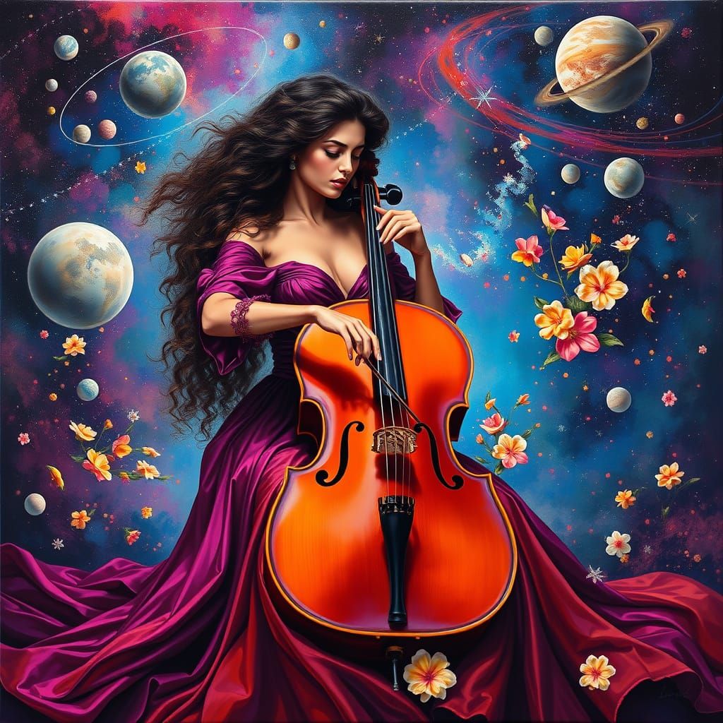 Fantastical Oil Painting of Brazilian Model with Celestial G...