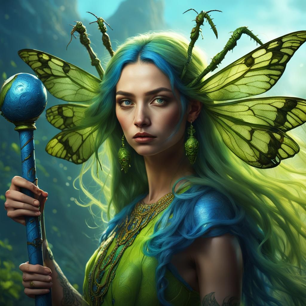 Insect-Eyed Woman Warrior in Detailed Fantasy Art