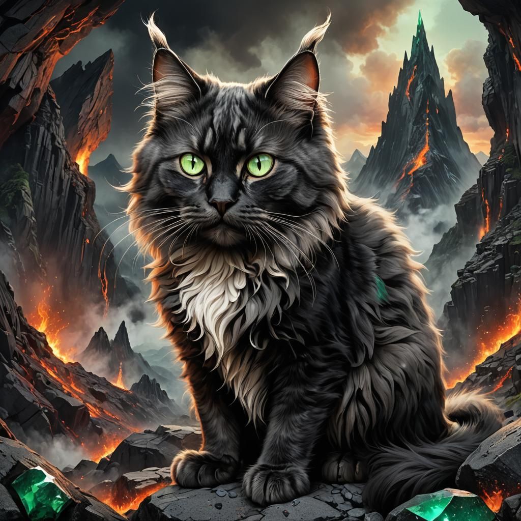 Volcanic Feline Deity in Blazing Colors