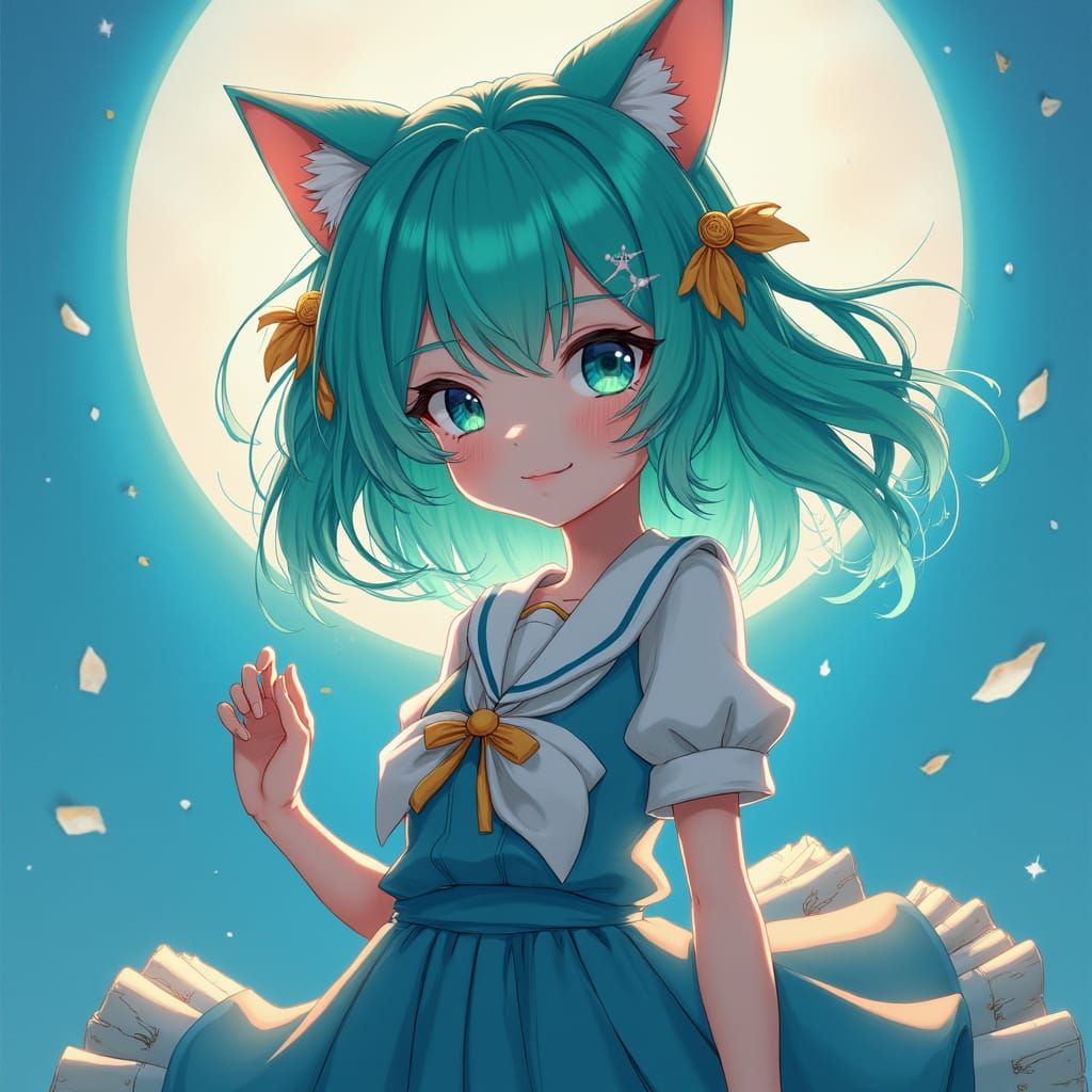Anime Cat Girl in Sailor Fuku Uniform