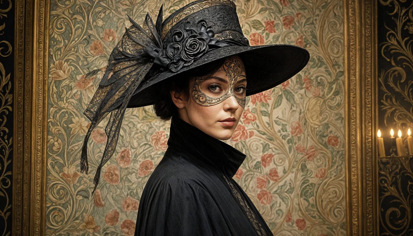 A Parisian Woman in Enigmatic Mask, Inspired by Felicien Rop...