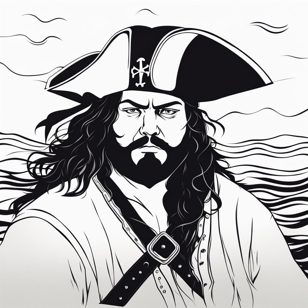Minimalist Line Art Portrait of a Male Pirate