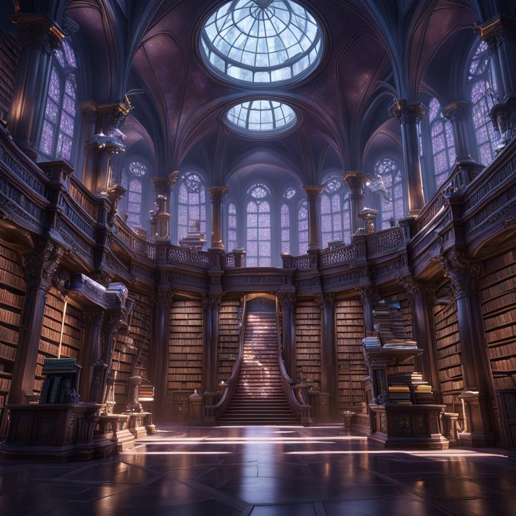 Futuristic Library with Floating Books, Digital Art