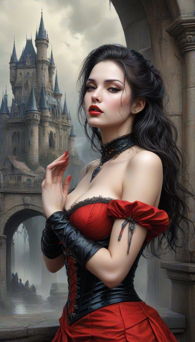Elegant Vampiress Blowing Kiss: Detailed Portrait