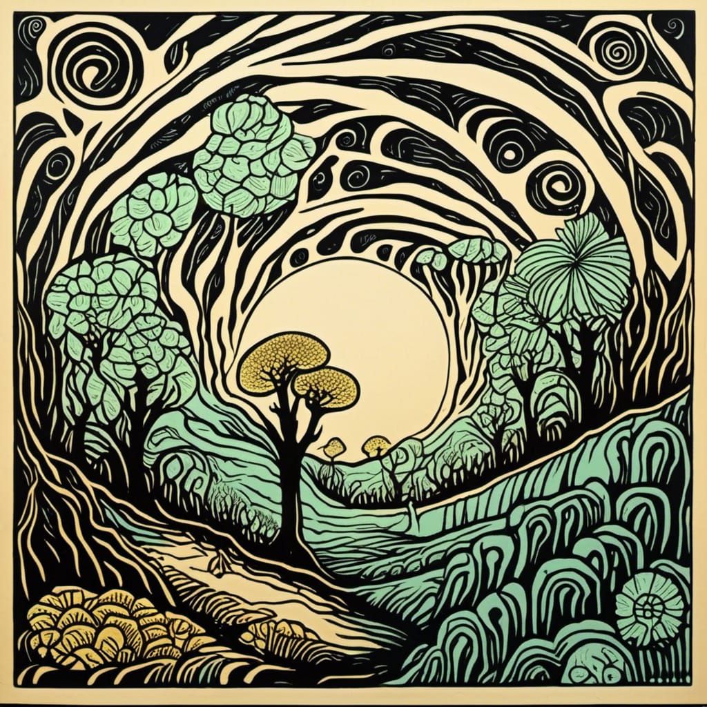 Swamp Thing Block Print Art in DC Comic Style